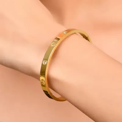 Gold Plated Stainless Steel Anti-Tarnish Love Band Bracelet