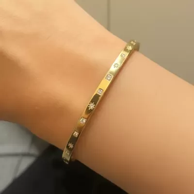 Gold Plated Stainless Steel Anti-Tarnish Vera Studded Band Bracelet