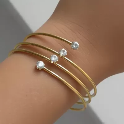Gold Plated Stainless Steel Anti-Tarnish Spiral Studded Bracelet