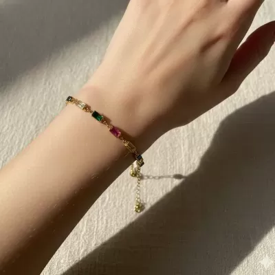 Gold Plated Stainless Steel Anti-Tarnish Multicolor Stone Bracelet