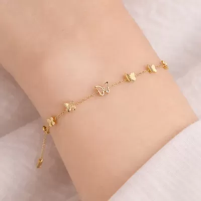 Gold Plated Stainless Steel Anti-Tarnish Butterfly Bracelet