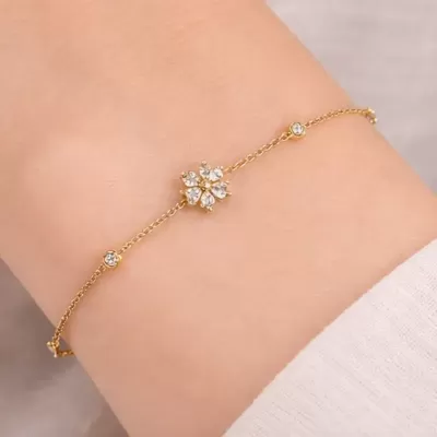 Gold Plated Stainless Steel Anti-Tarnish Geometric Flower with Stone Bracelet