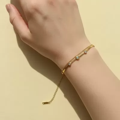 Gold Plated Stainless Steel Anti-Tarnish Dazzling Diamond Studded Bracelet