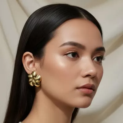 Gold Plated Stainless Steel Anti-Tarnish Flower Shape Earring