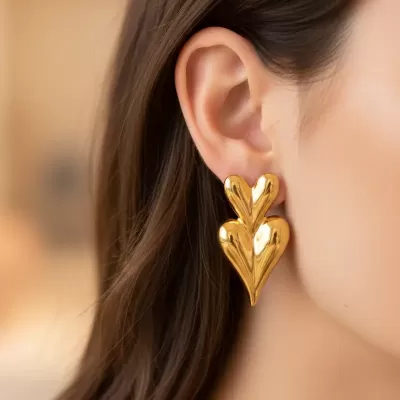 Gold Plated Stainless Steel Anti-Tarnish Vintage Heart Earring