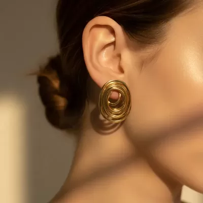 Gold Plated Stainless Steel Anti-Tarnish Oval Stud Earring