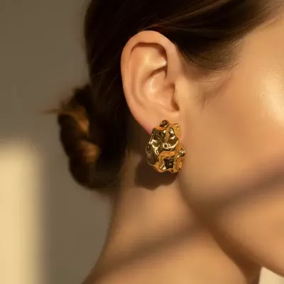 Gold Plated Stainless Steel Anti-Tarnish Texture Shape Earring