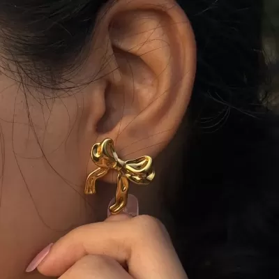 Gold Plated Stainless Steel Anti-Tarnish Bow Earring