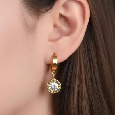 Gold Plated Stainless Steel Anti-Tarnish Cubic Roman Hoop Earring