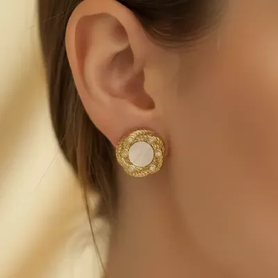 Gold Plated Stainless Steel Anti Tarnish Charm Pearl Earring