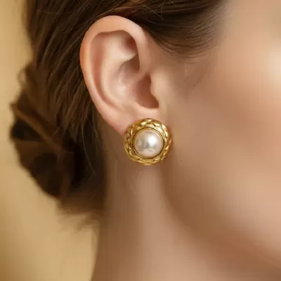 Gold Plated Stainless Steel Anti Tarnish Charm Pearl Earring