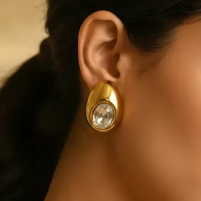 Gold Plated Stainless Steel Anti-Tarnish Earring with Stone