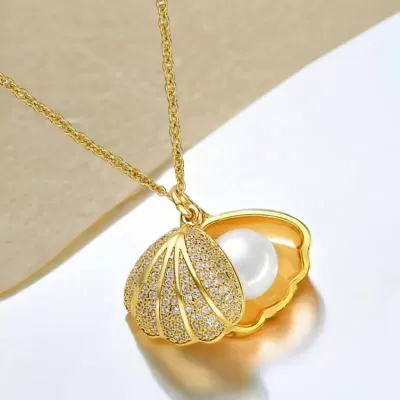 Gold Plated Stainless Steel Anti-Tarnish Moti Shell Pearl Necklace