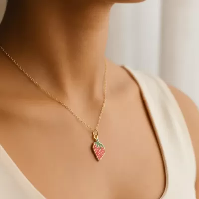 Gold Plated Stainless Steel Anti-Tarnish Strawberry Pendant Necklace