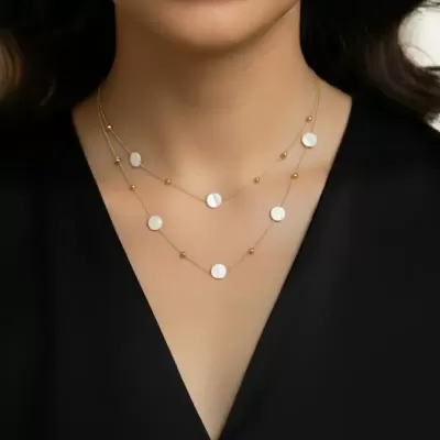 Gold Plated Stainless Steel Anti-Tarnish Coins with Diamond Necklace