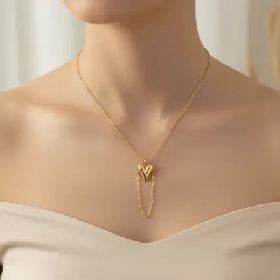 Gold Plated Stainless Steel Anti-Tarnish Heart & Dangle Pendant Necklace