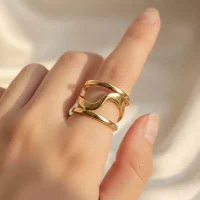 Gold Plated Stainless Steel Anti-Tarnish Adjustable Wavy Ring