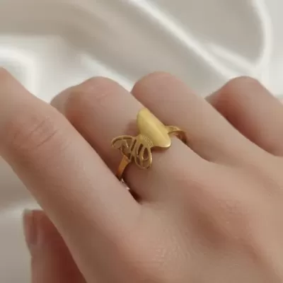 Gold Plated Stainless Steel Anti-Tarnish Adjustable Butterfly Ring