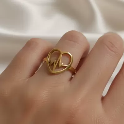 Gold Plated Stainless Steel Anti-Tarnish Adjustable Heart Ring