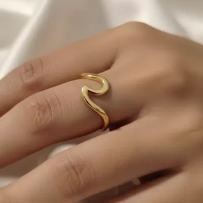 Gold Plated Stainless Steel Anti-Tarnish Adjustable Wavy Ring