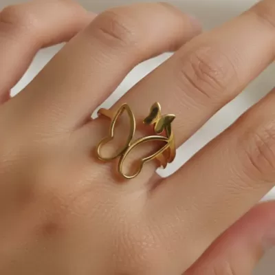 Gold Plated Stainless Steel Anti-Tarnish Adjustable Butterfly Ring