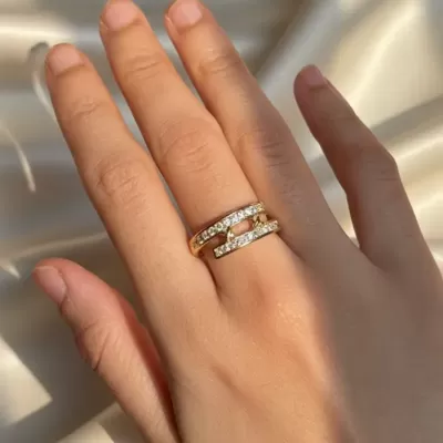 Gold Plated Stainless Steel Anti-Tarnish Adjustable Diamond Ring